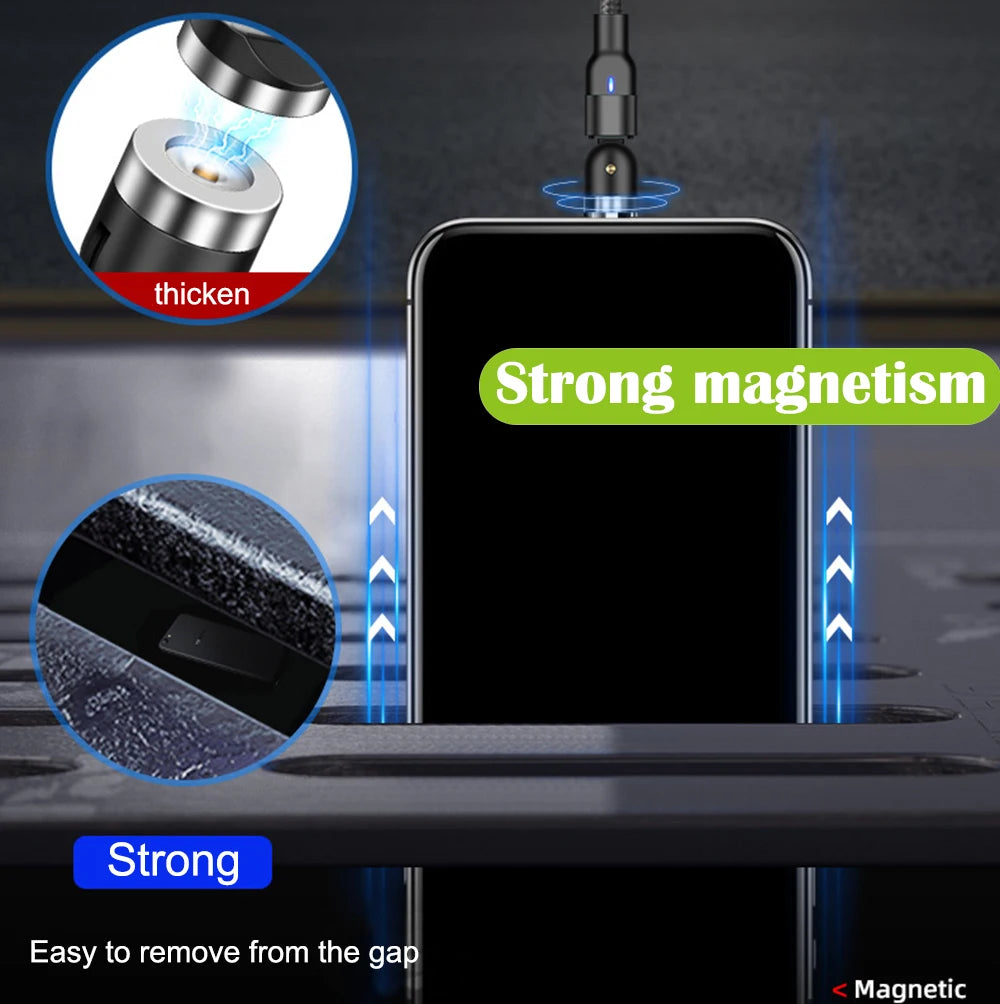 540 Degree Rotatable Apple Magnetic Charger For iPhone Cable USB C Magnetic Micro USB Cable Type C Gaming Cord Wire For Charging