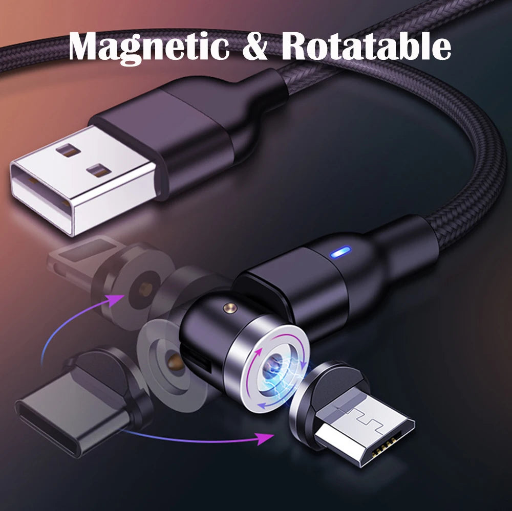 540 Degree Rotatable Apple Magnetic Charger For iPhone Cable USB C Magnetic Micro USB Cable Type C Gaming Cord Wire For Charging