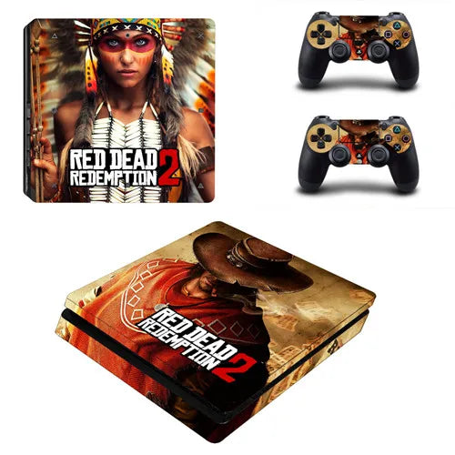 Red Dead Redemption 2 PS4 Slim Skin Sticker Decal Vinyl for Sony Playstation 4 Console and 2 Controllers PS4 Slim Skin Sticker